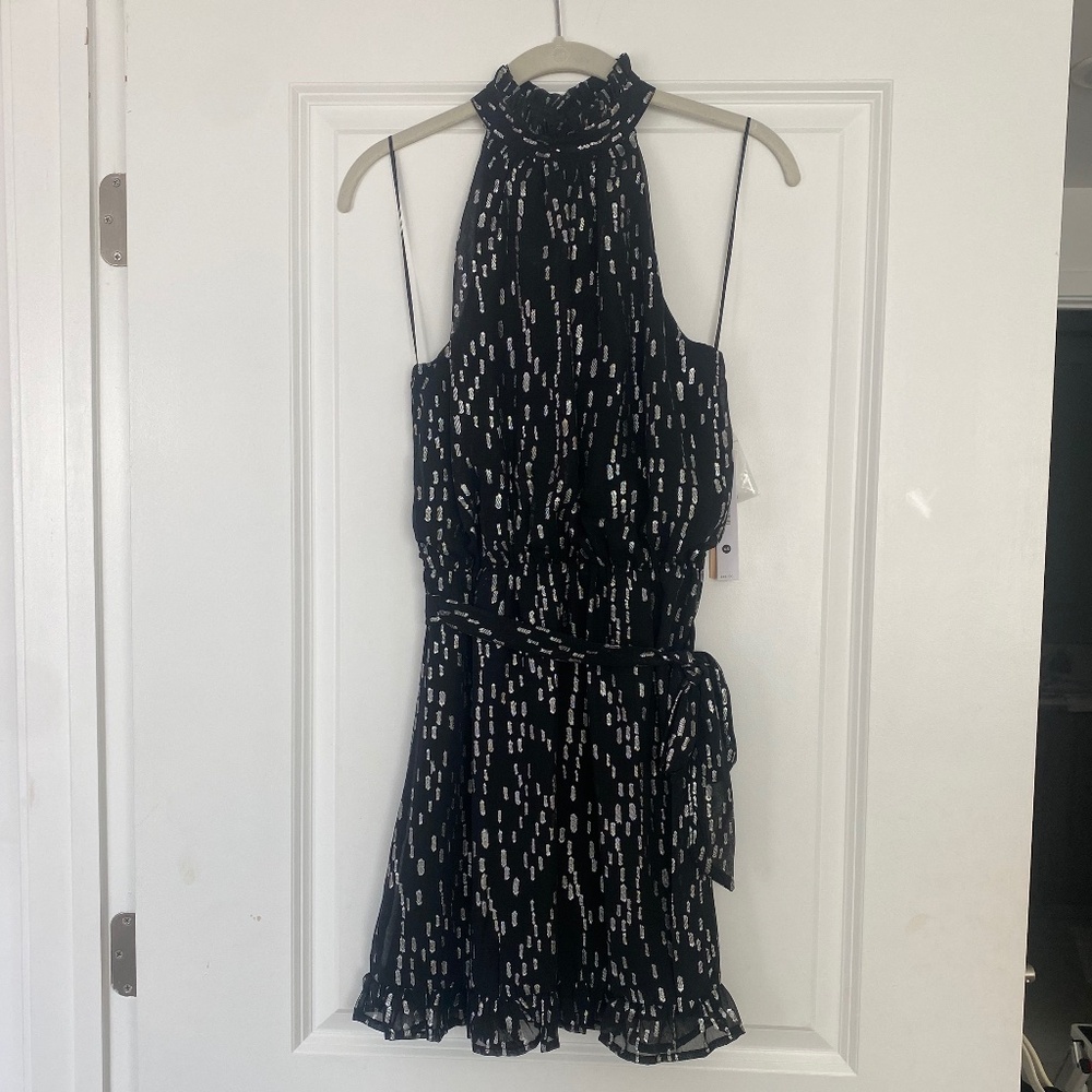 Aqua Black & Silver Halter Mini Dress NWT